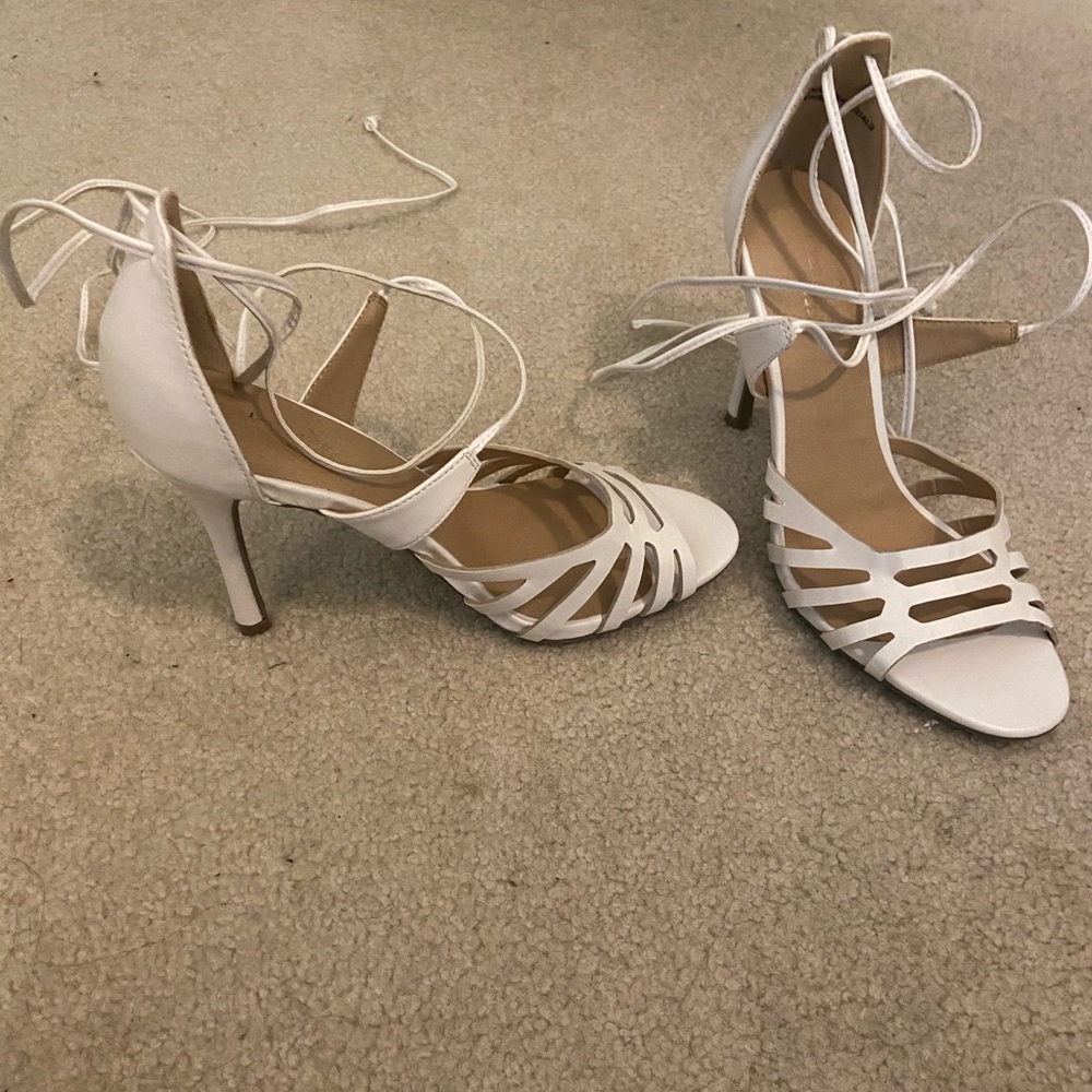 White straps heels